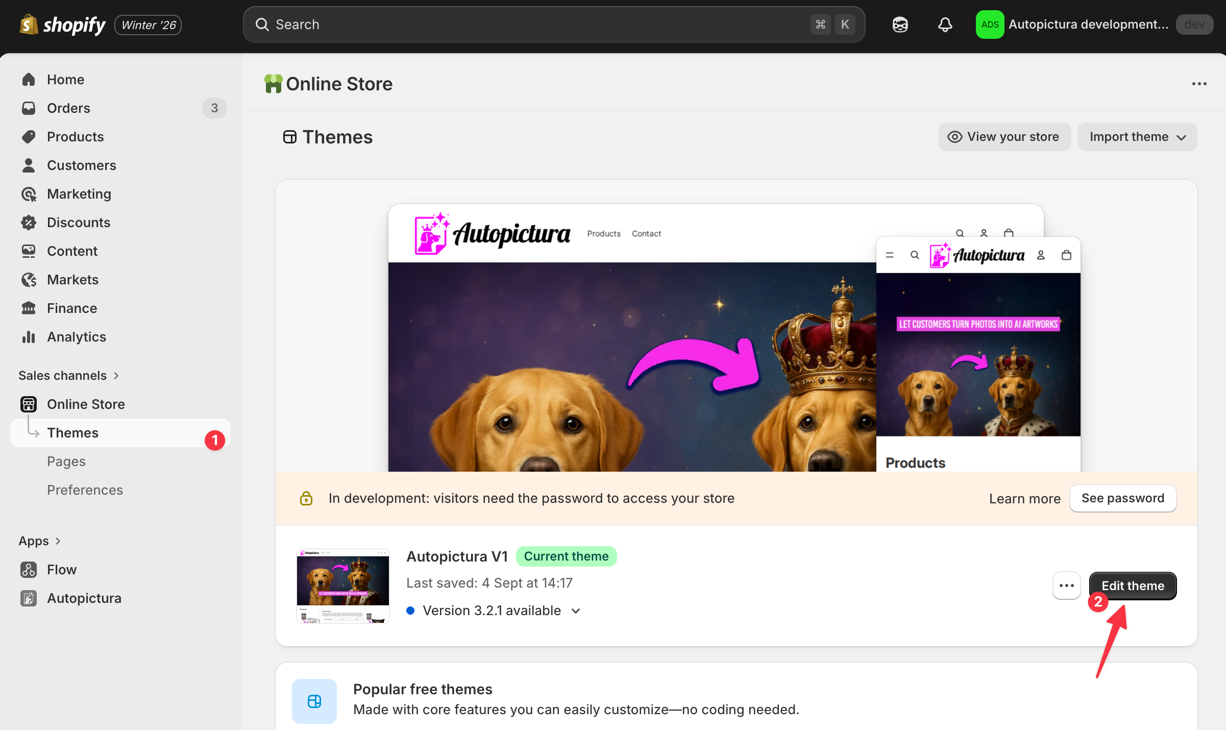 Theme list with Customize button